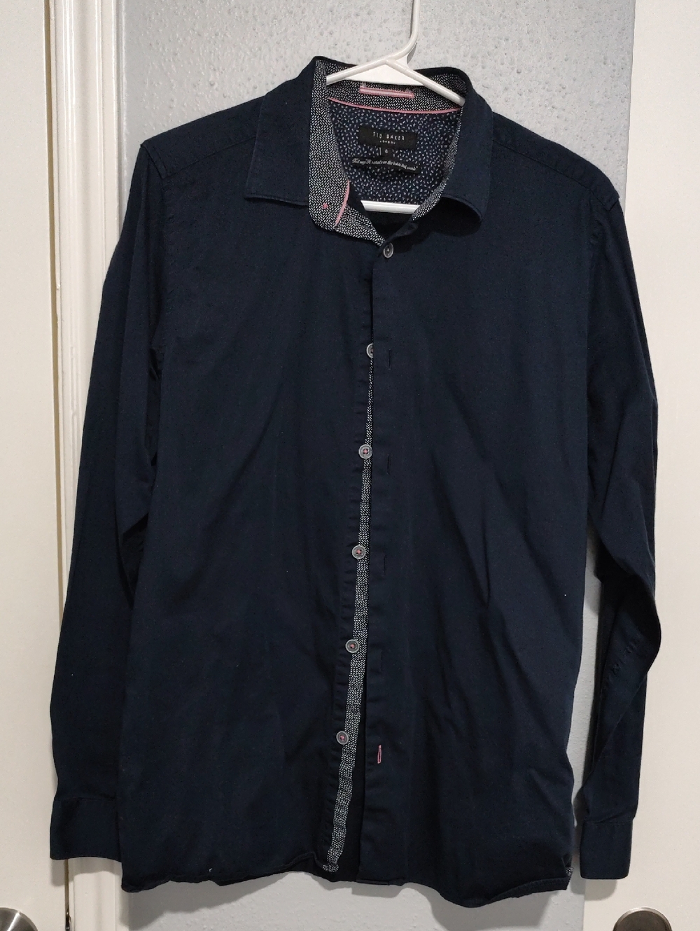 Ted Baker Dark Navy Long-Sleeve Shirt with Patterned Trim